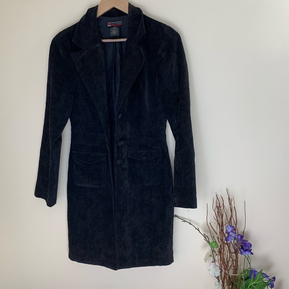 Vintage Hot Kiss Black velour coat w/muted design